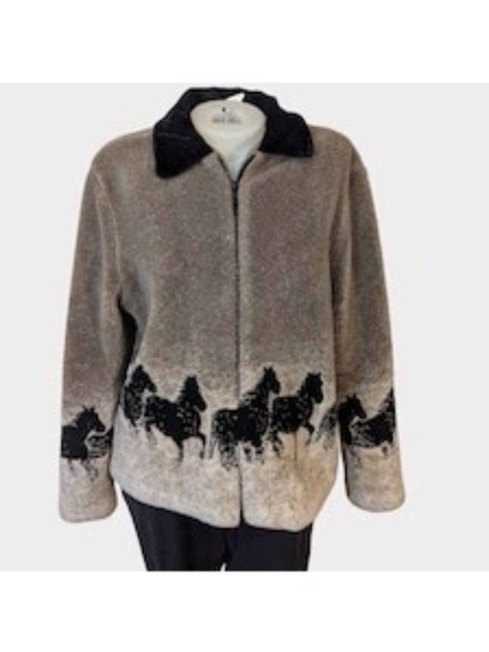 Vintage 1990s Horses Landscape Fleece Sweater Women's Medium/ All Over Print / N